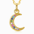 Load image into Gallery viewer, Multicolored Crystal Moon Gold Plated Necklace on a white background
