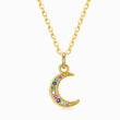 Load image into Gallery viewer, Multicolored Crystal Moon Gold Necklace on a white background

