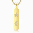 Load image into Gallery viewer, Moon and Stars Gold Pillar necklace on a white background
