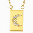 Load image into Gallery viewer, Jeweled Moon Gold Square Pendant Necklace on a white background
