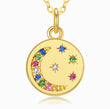 Load image into Gallery viewer, Multicolored Moon and Stars Gold Coin Necklace on a white background

