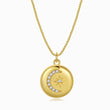Load image into Gallery viewer, Moon and Shine Gold Coin Necklace on a white background
