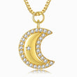 Load image into Gallery viewer, pendant of Jeweled Moon Gold Necklace on a white background
