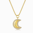 Load image into Gallery viewer, Jeweled Moon Gold Necklace on a white background
