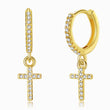 Load image into Gallery viewer, Jeweled Cross Gold Earrings in a white background
