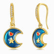 Load image into Gallery viewer, Blue Moon Gold Earrings on a white background
