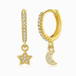 Load image into Gallery viewer, Dainty Moon and Star Gold plated Earrings on a white background
