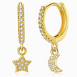 Load image into Gallery viewer, Dainty Moon and Star Gold Earrings on a white background
