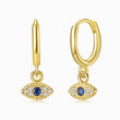 Load image into Gallery viewer, Blue Stone Evil Eye gold earrings
