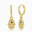 Load image into Gallery viewer, Blue Stone Hamsa Hand Earrings
