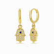 Load image into Gallery viewer, Blue Stone Hamsa Hand Gold Earrings
