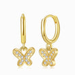 Load image into Gallery viewer, Jeweled Butterfly Gold plated Earrings in a white background
