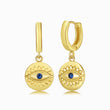 Load image into Gallery viewer, Blue Evil Eye Medallion Gold Earrings
