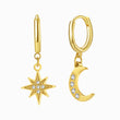 Load image into Gallery viewer, Moon and Shine Gold Earrings on white background

