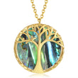 Load image into Gallery viewer, Round Tree of Life Emerald gold plated Necklace in white background
