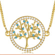 Load image into Gallery viewer, Round White and Blue Tree of Life gold plated Necklace in a white background
