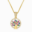 Load image into Gallery viewer, Round Multicolored Leaves Tree of Life Necklace in a white background

