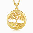 Load image into Gallery viewer, Round Tree of Life and Roots Gold plated Pendant Necklace in a white background
