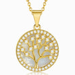 Load image into Gallery viewer, Round Tree of Life Crystal and Pearl Gold plated Necklace in a white background
