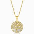Load image into Gallery viewer, Round Tree of Life Crystal and Pearl Gold Necklace in white background
