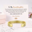 Load image into Gallery viewer, To My Granddaughter, Hamsa Evil Eye Protection Gold Bracelet on a white personalized message card

