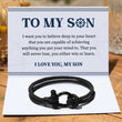 Load image into Gallery viewer, “I Love You, My Son” Nautical Bracelet on a personalized message card
