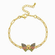 Load image into Gallery viewer, Multicolored butterfly gold chain bracelet in a white background
