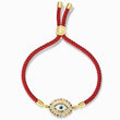 Load image into Gallery viewer, Red string bracelet with a multicolored evil eye charm
