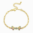 Load image into Gallery viewer, Multicolored twin butterfly charm gold plated chain bracelet in a white background
