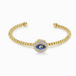 Load image into Gallery viewer, Pave Blue Evil Eye Gold Beaded Bangle
