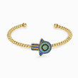 Load image into Gallery viewer, Pave Blue Hamsa Hand Gold Beaded Bangle
