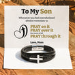 Load image into Gallery viewer, To My Son Pray Through It Leather Cross Bracelet with SVANA Design Message Card
