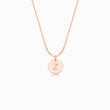 Load image into Gallery viewer, Rose gold disc pendant with engraved initial on rose gold necklace on white background
