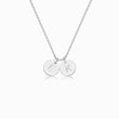 Load image into Gallery viewer, 2 silver disc pendants with engraved initial on silver necklace on white background
