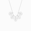 Load image into Gallery viewer, 5 silver disc pendants with engraved initial on rose gold necklace on white background
