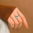 Load image into Gallery viewer, Memorial silver plated ring with butterfly print worn by a model
