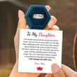 Load image into Gallery viewer, To My Daughter, Personalized Roman Numerals Ring inside a blue velvet hexagon box with personalized message
