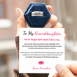 Load image into Gallery viewer, To My Granddaughter, I Will Always Be With You Personalized Wave Ring inside the blue hexagon box with a message card
