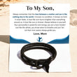 Load image into Gallery viewer, black To My Son Whale Tail Nautical Bracelet on a personalized message card

