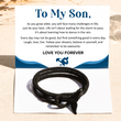Load image into Gallery viewer, A black bracelet with the whale tail on top of the heartwarming message card
