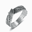 Load image into Gallery viewer, Angel Number Wing Ring with 666 engraving on a white background
