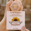 Load image into Gallery viewer, To My Daughter, Always Bring Your Own Sunshine Sunflower Fidget Ring in a case above a motivational note
