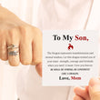 Load image into Gallery viewer, model wearing To My Son, Be Bold, Be Strong, Be Confident Dragon Adjustable Ring with a personalized message card
