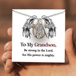 Load image into Gallery viewer, model holding card design with St. Michael Archangel Necklace
