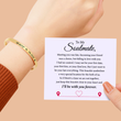Load image into Gallery viewer, gold To My Soulmate Personalized Coordinates Cuff Bracelet on a model&#39;s wrist with a personalized message card
