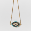 Load image into Gallery viewer, Gold Chain Wide Blue Evil Eye Bracelet on a different angle
