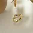 Load image into Gallery viewer, To My Sister Blue Evil Eye Adjustable Gold Ring on a beige background
