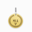 Load image into Gallery viewer, Personalized Pet gold plated Tag with pet name &quot;Mila&quot; and greek design printed on it
