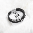 Load image into Gallery viewer, Bonus Dad Leather Bracelet Silver Charms  placed on the top of a message card
