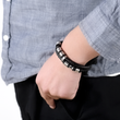 Load image into Gallery viewer, Love My Dad Leather Bracelet Silver Charms worn by a model on his left hand
